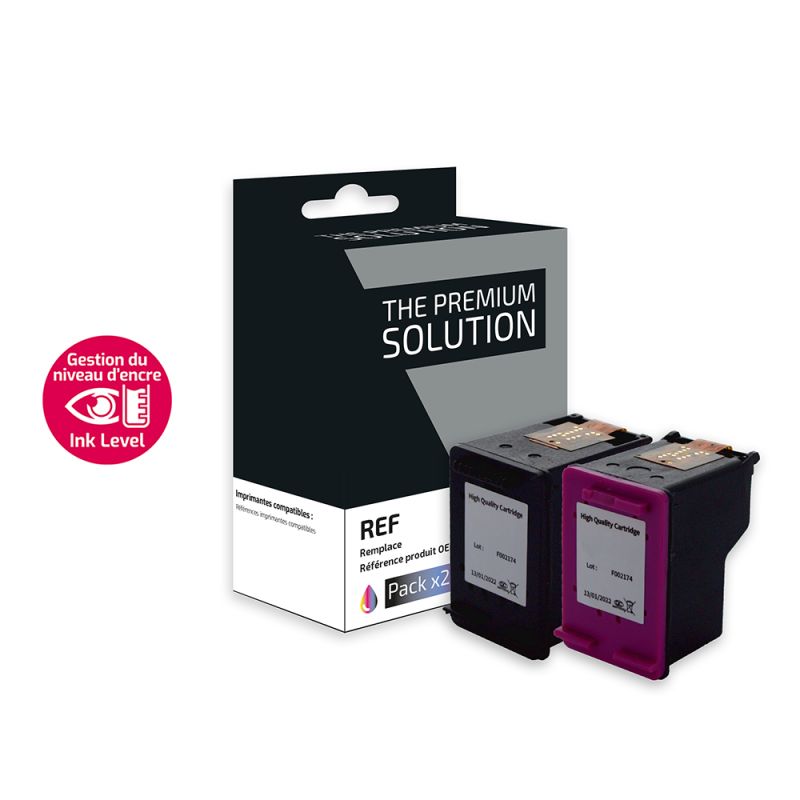 Hp 62XL - Confezione di 2 getto d’inchiostro “Ink Level” compatibile con C2P05AE, C2P07AE - Nero + Tricolore