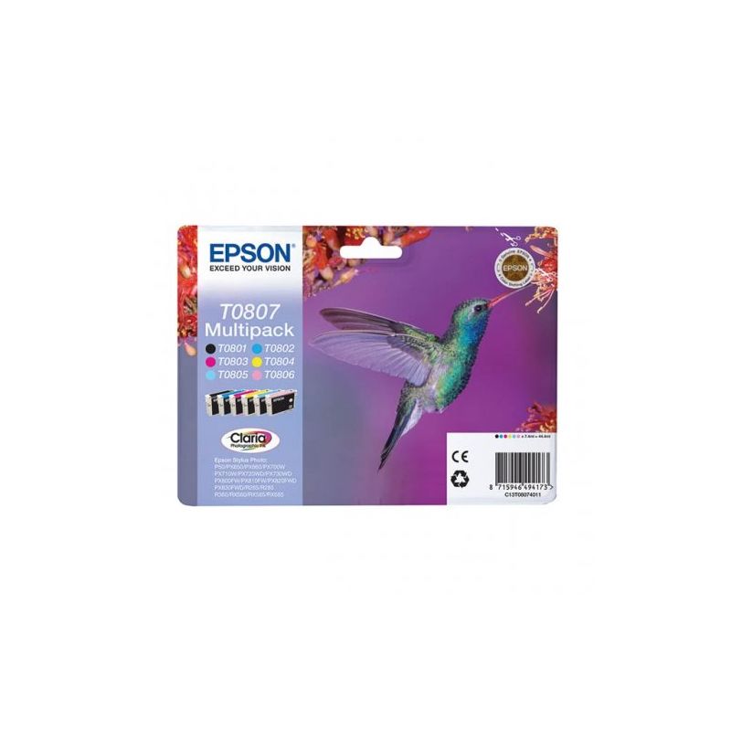 Epson T0807 - Pack x 6 C13T08074011 original ink jets - Black Cyan Magenta Yellow