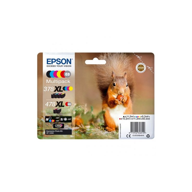 Epson T379D - Pack x 6 cartuchos de inyección de tinta original C13T379D4010, 378XL478XL - BPBCMY