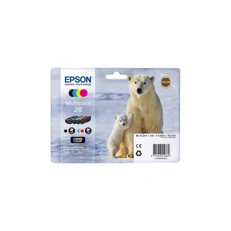 Epson T2616 - Pack x 4 jet d'encre original C13T26164010 - Black Cyan Magenta Yellow