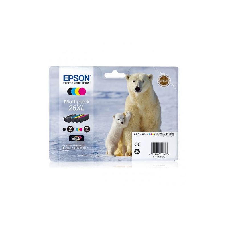 Epson 26XL - Pack x 4 cartuchos de inyección de tinta original C13T26364010 - Negro Cian Magenta Amarillo