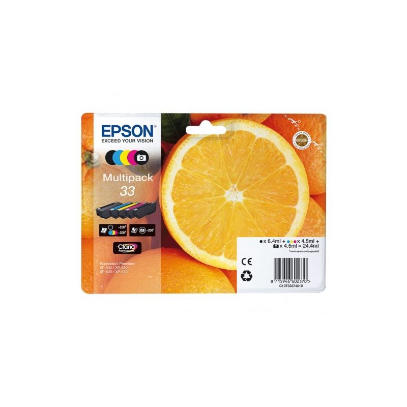 Epson T3337 - Pack x 5 cartuchos de inyección de tinta original C13T33374011 - Negro Cian Magenta Amarillo