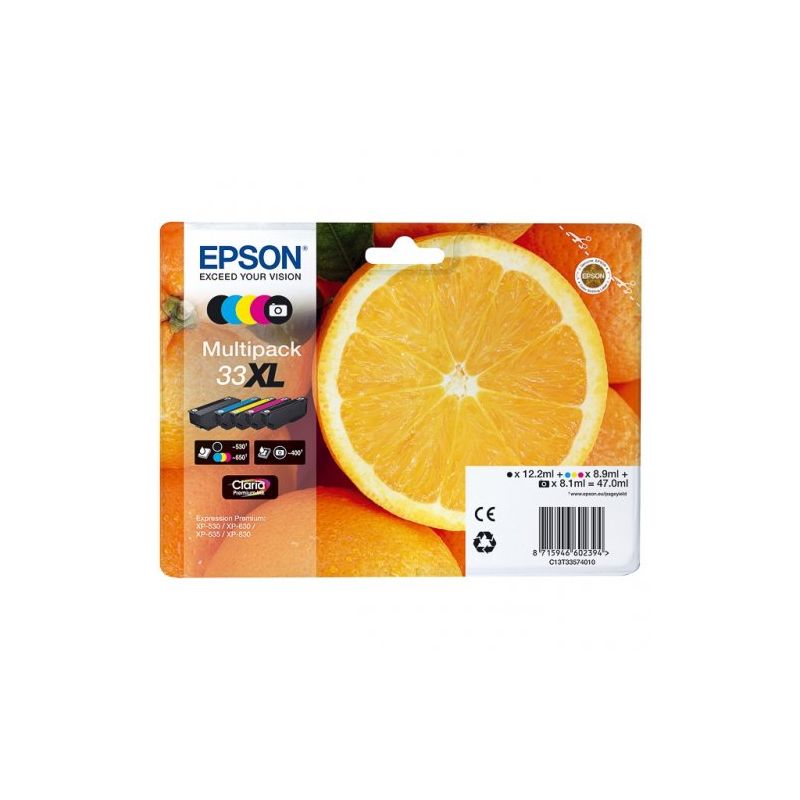 Epson T3357 - Pack x 5 cartuchos de inyección de tinta original C13T33574011 - Negro Cian Magenta Amarillo