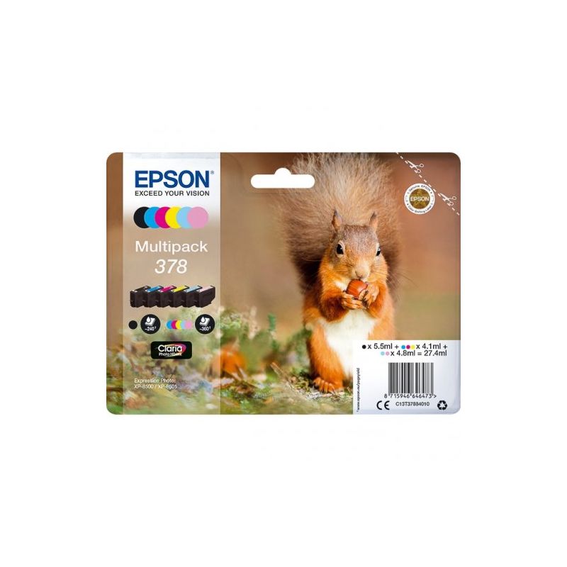 Epson T3788 - Pack x 6 jet d'encre original C13T37884010 - Black Cyan Magenta Yellow