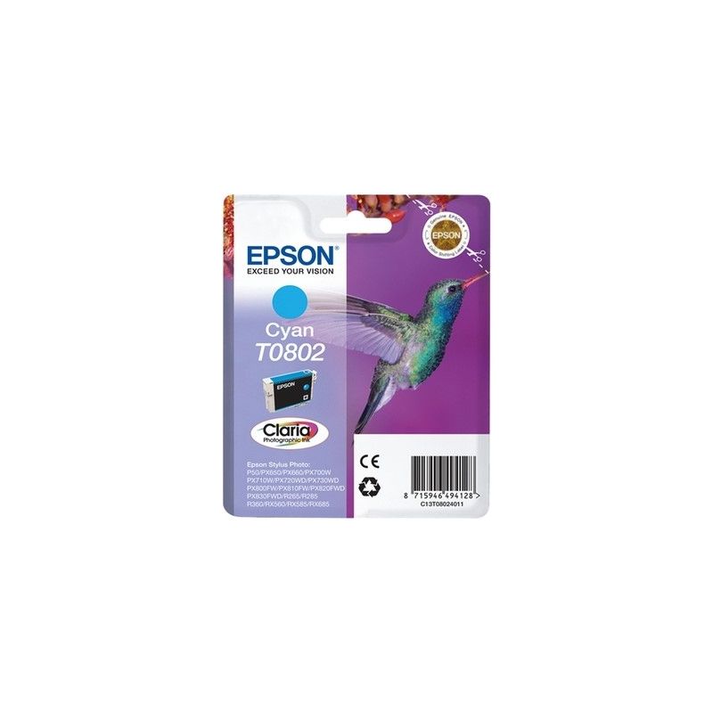 Epson T0802 - Cartucho de inyección de tinta original C13T08024011 - Cian