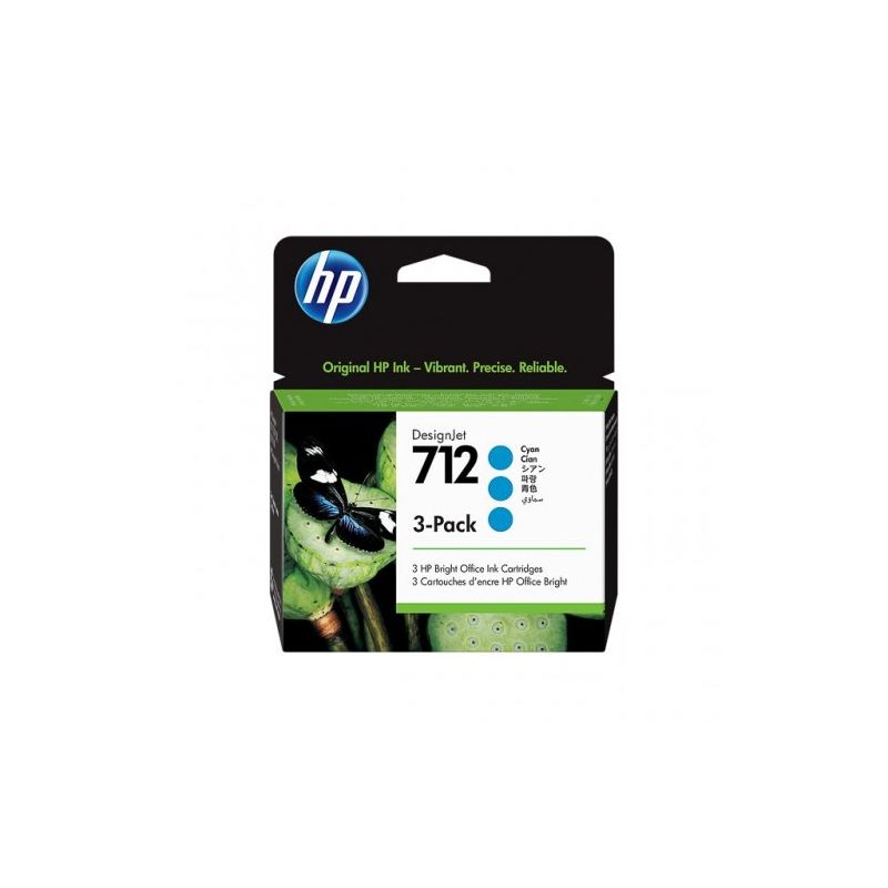 Hp 712 - Pack x 3 cartuchos inyección de tinta original 3ED77A, 712 - Cian