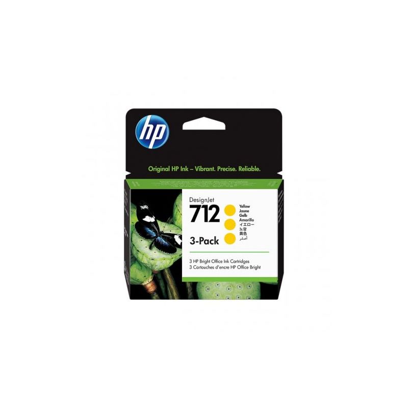 Hp 712 - Pack x 3 3ED79A, 712 original ink jets - Yellow