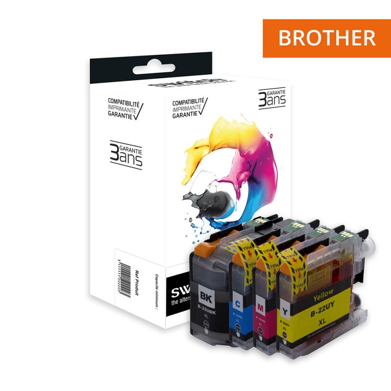 Brother 22U - SWITCH Pack x 4 cartuchos de inyección de tinta equivalentes a LC22U - Negro Cian Magenta Amarillo