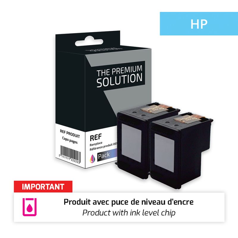 Hp 302XL - Confezione di 2 getto d’inchiostro “Ink Level” compatibile con F6U68AE - Nero