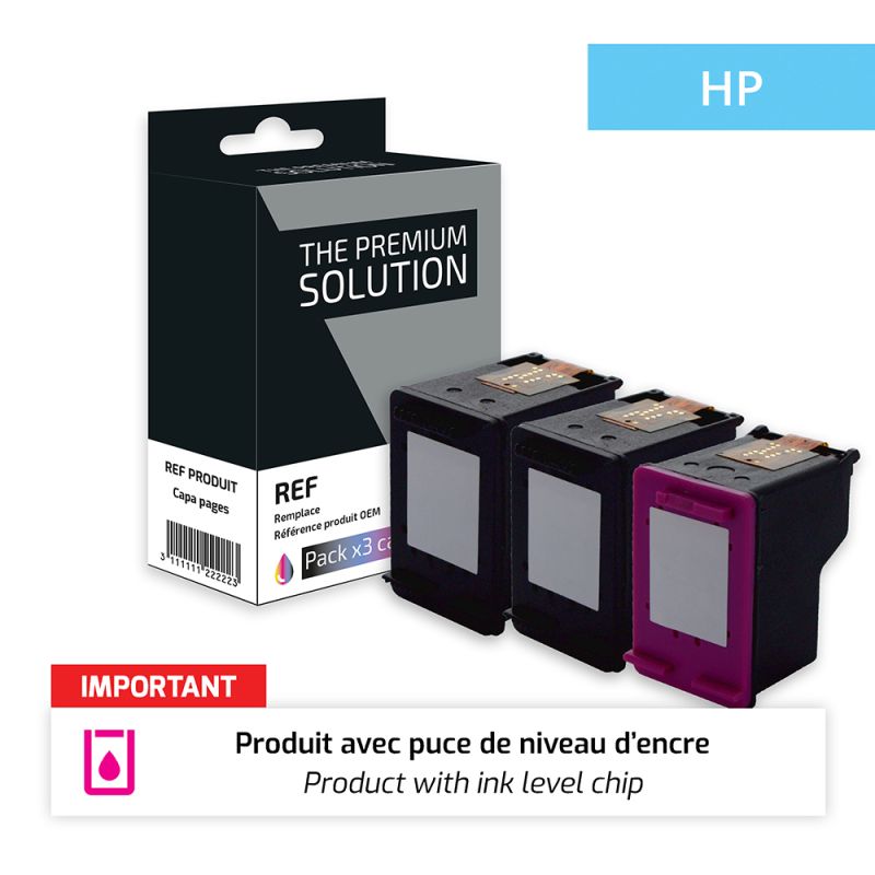 Hp 303XL - Confezione di 3 getto d’inchiostro “Ink Level” compatibile con T6N04AE, T6N03AE - Nero + Tricolore