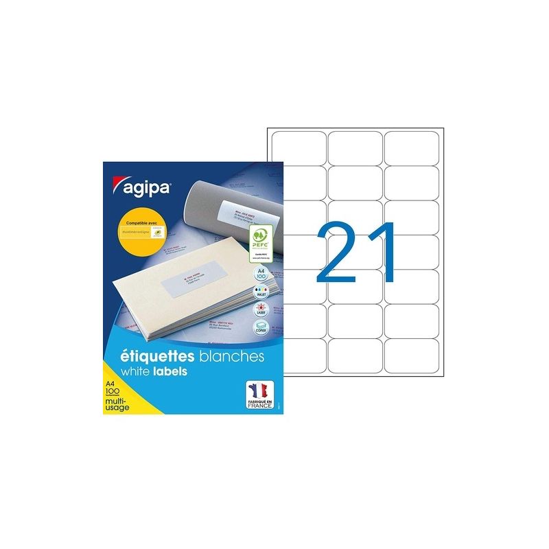 APLI Etiquettes blanches multi usage format 63,5 x 38,1 mm, 100 planches A4 - 21 étiquettes