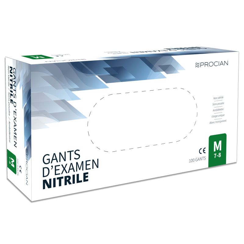 Gant jetable nitrile PROCIAN non poudré non stérile Bleu taille M - Boîte de 100