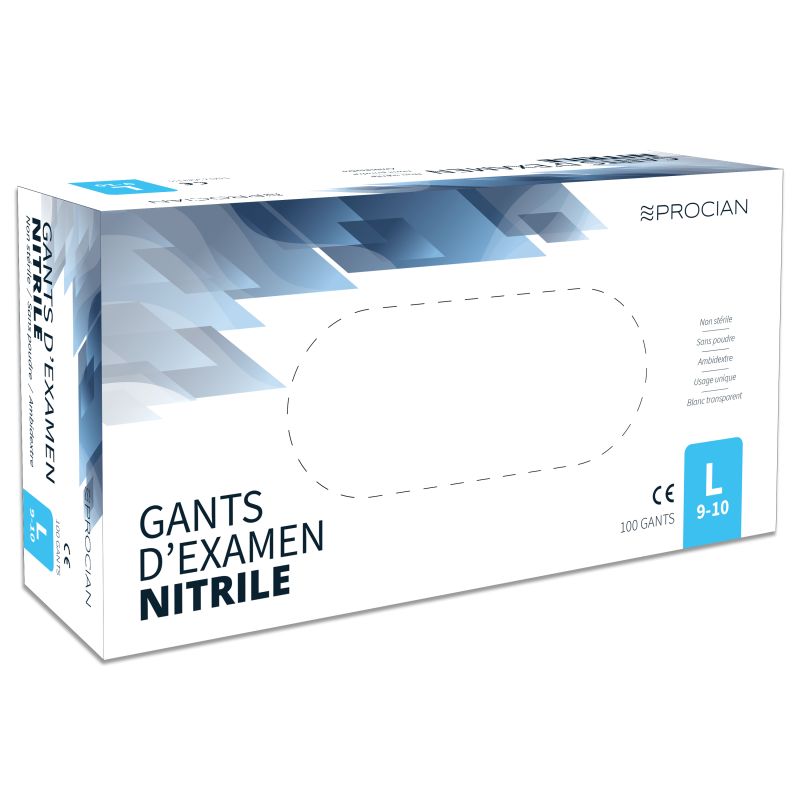 Gant jetable nitrile PROCIAN non poudré non stérile Bleu taille L - Boîte de 100