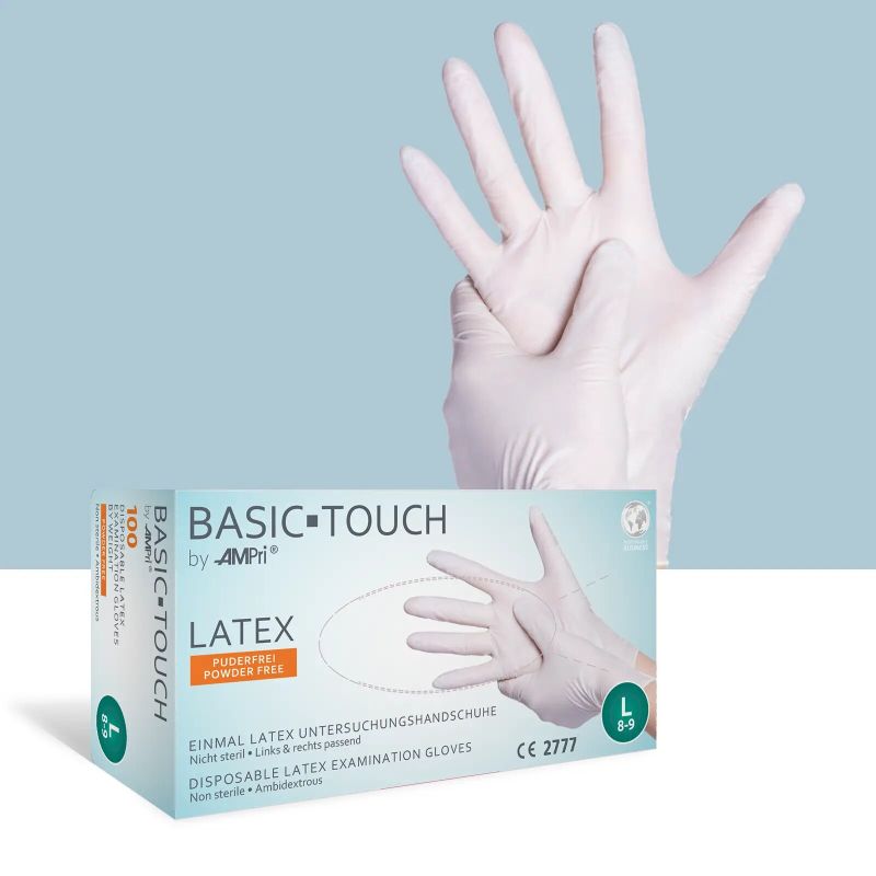 Einweg-Latexhandschuh BASIC-TOUCH, puderfrei, unsteril, Größe S – Packung mit 100 Stück