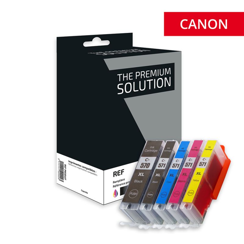 Canon Ink Cartridges 570 XL PGBK, 571 XL GY, and 571 XL Y, new.