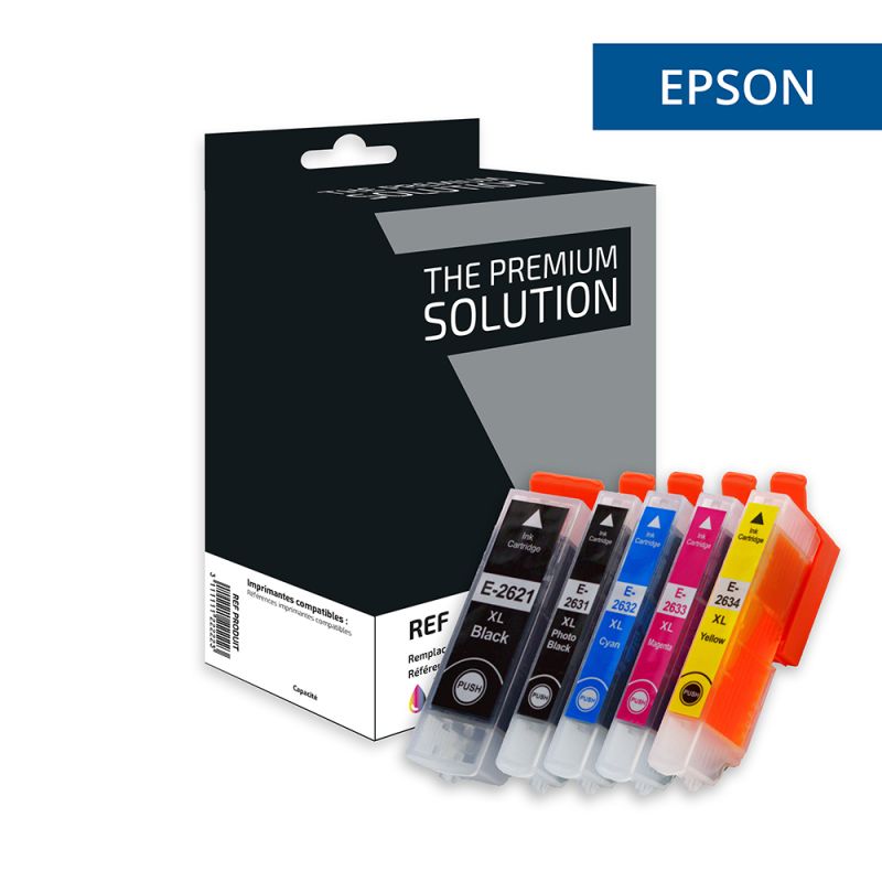 Epson 26XL - Confezione di 5 getto d’inchiostro compatibile con C13T26364012 - Nero Ciano Magenta Giallo Foto