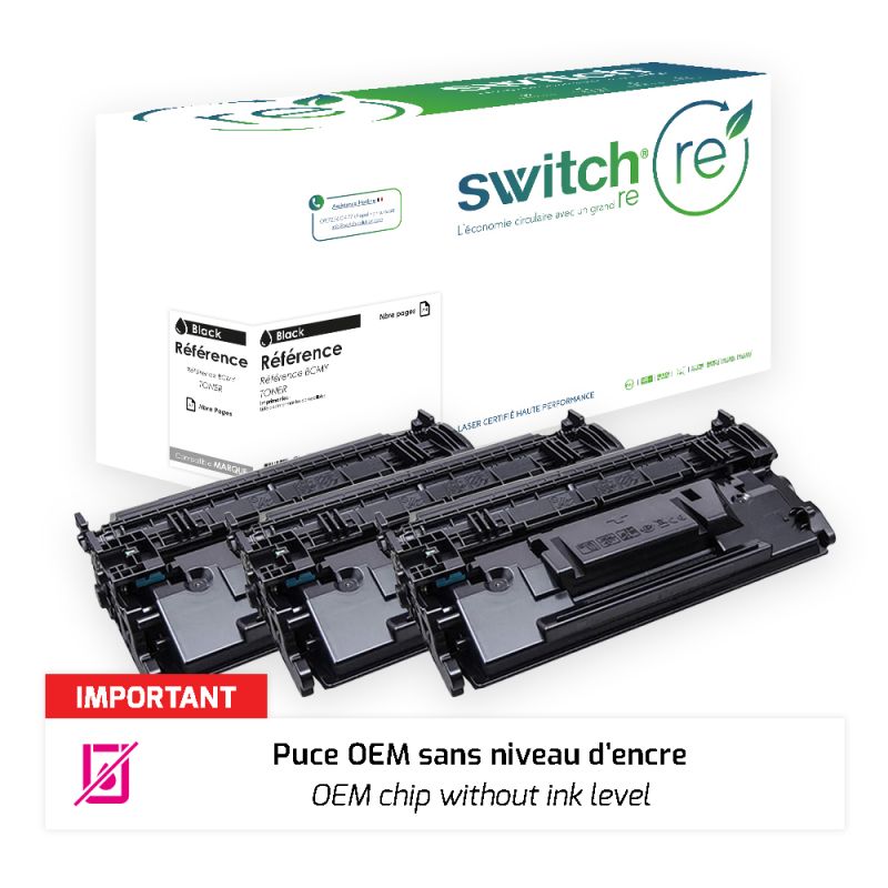 Canon 056H - SWITCH RE Pack x 3 Tóner con chip OEM equivalente a 056H, 3008C002 - Negro