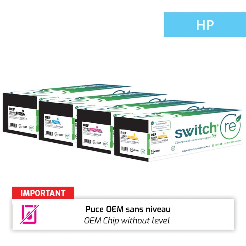 Hp 207A - SWITCH Pack x 4 Toner puce OEM équivalent à W2210A, W2211A, W2212A, W2213A, 207A - BCMY