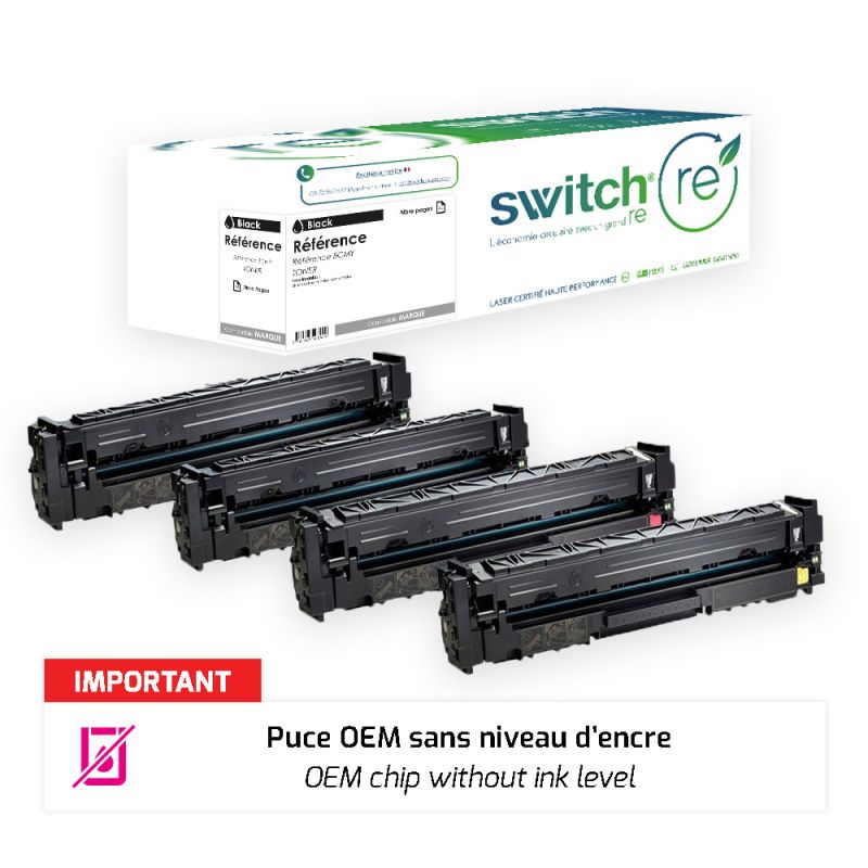 Hp 207X - SWITCH RE Pack x 4 Toner puce OEM équivalent à W2210X, W2211X, W2212X, W2213X, 207X - BCMY
