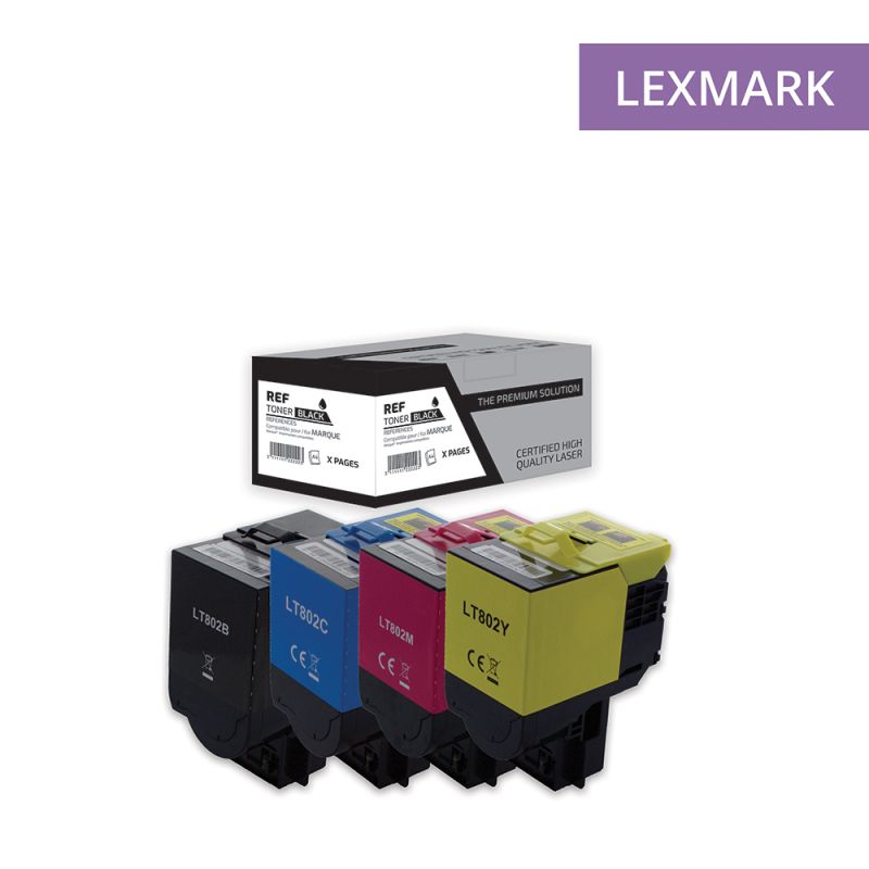 Lexmark 78C20 - Pack x4 Toner compatibile con 78C20K0, 78C20C0, 78C20M0, 78C20Y0 - BCMY