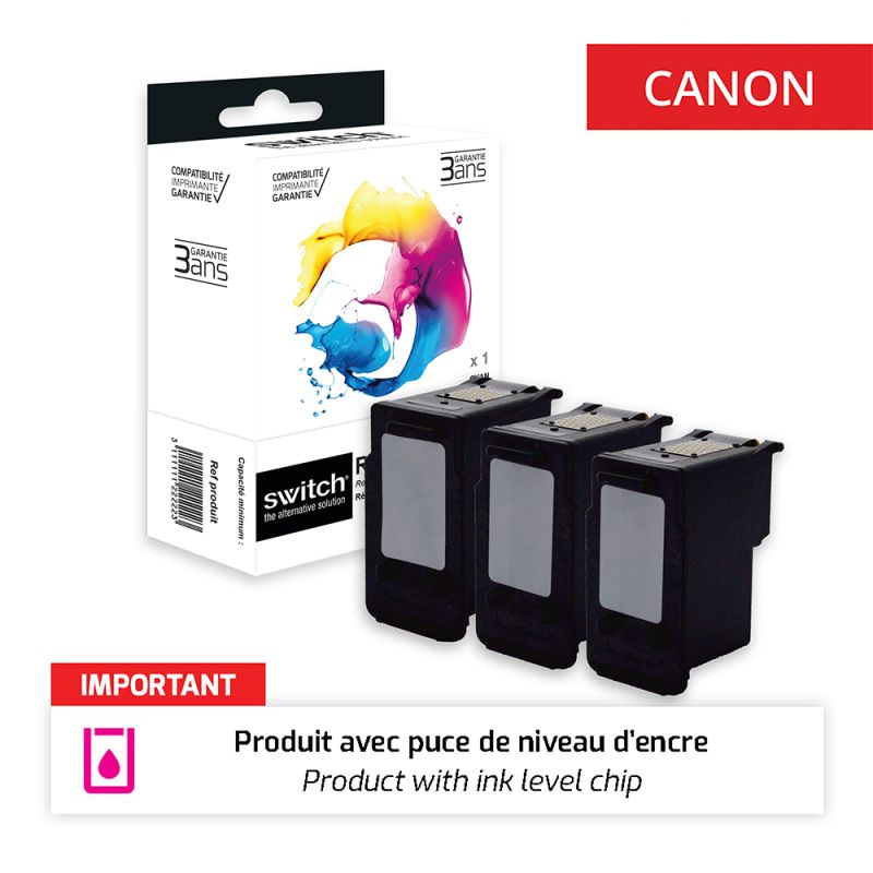 Canon 540XL/541XL - SWITCH Pack x 3 jet d'encre 'Ink Level' équivalent à , 5222B005, 5226B005