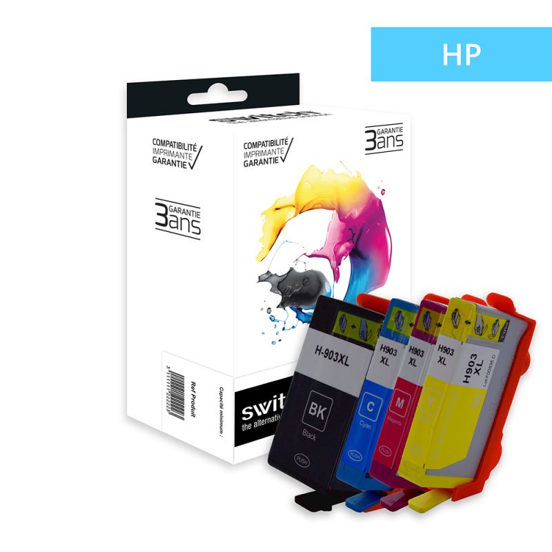 Hp 903XL - SWITCH Confezione di 4 getto d’inchiostro, compatibile con 3HZ51AE - Nero Ciano Magenta Giallo