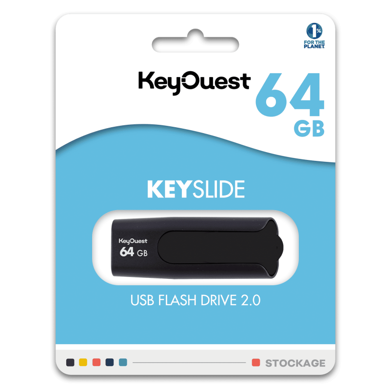 KEY OUEST Clé USB 64Go Keyslide Noir Blanc