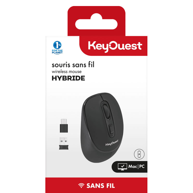 KEY OUEST Souris Sans Fil Hybride Noir