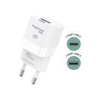 Chargeur Secteur eKOgreen recyclé 2 ports USB 18W / USB-C 20W - Blanc