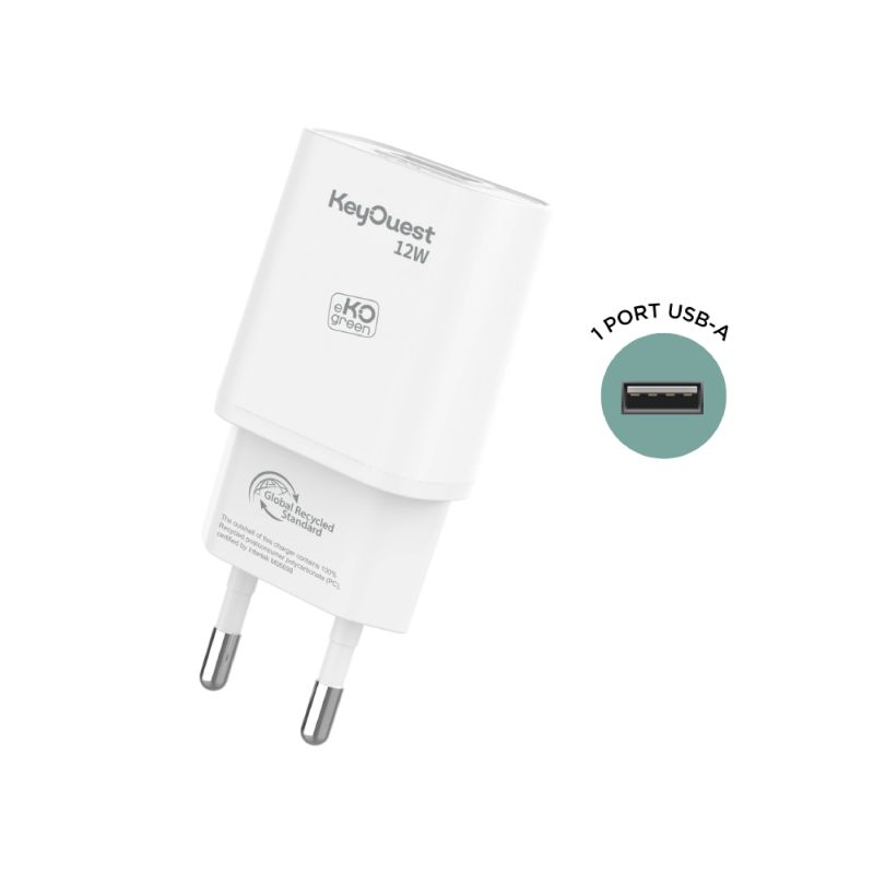 Caricabatterie a settori riciclati eKOgreen 1 porta USB 12W - Bianco