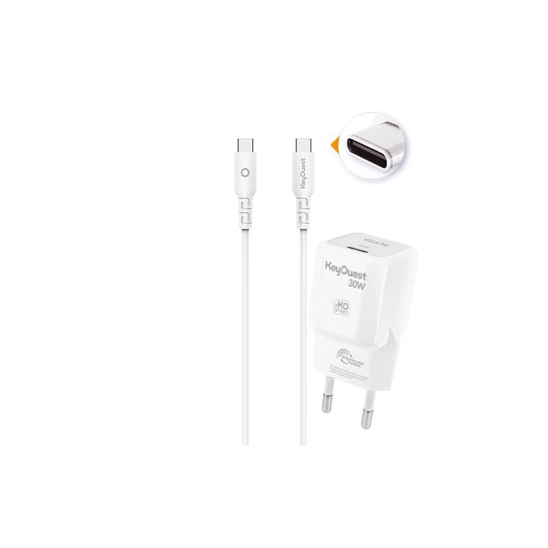 Kit Cargador eKOgreen reciclado GaN 30W + USB-C/USB-C - Blanco