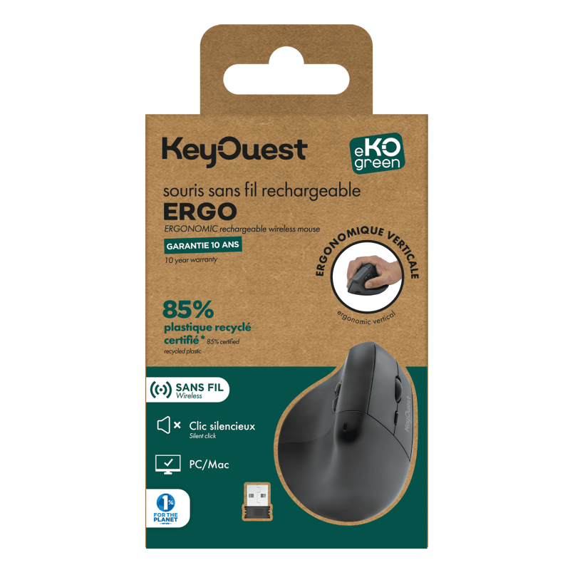 Souris eKOgreen recyclée sans Fil Ergonomique - Noir
