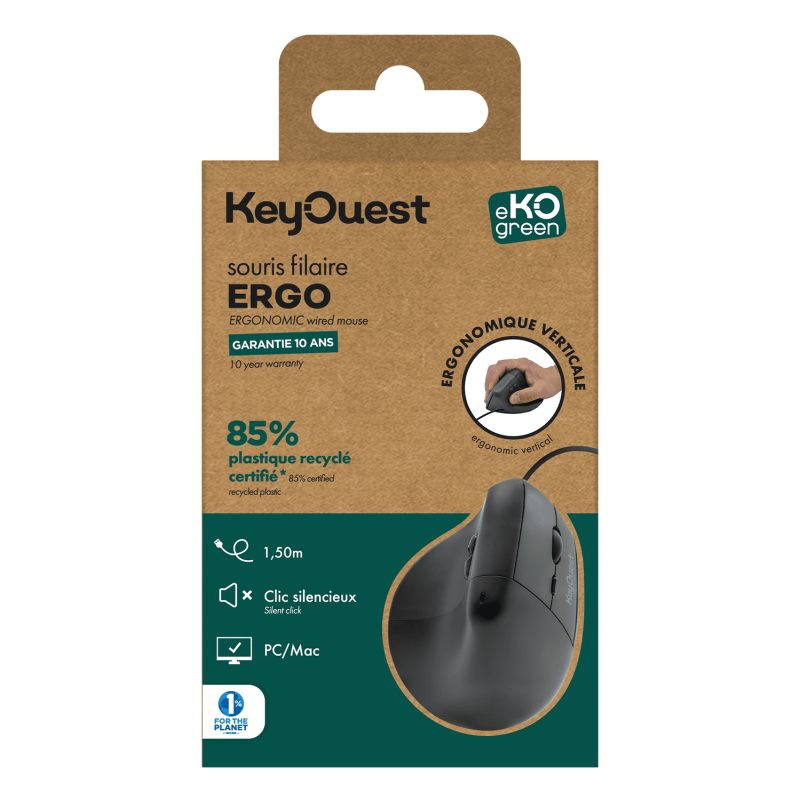 eKOgreen riciclato Mouse ergonomico con cavo - 1,50m - Nero