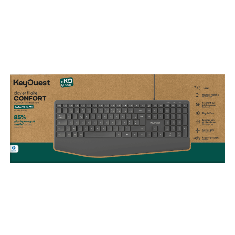 Clavier eKOgreen recyclé Filaire Confort - 1,50m - Noir