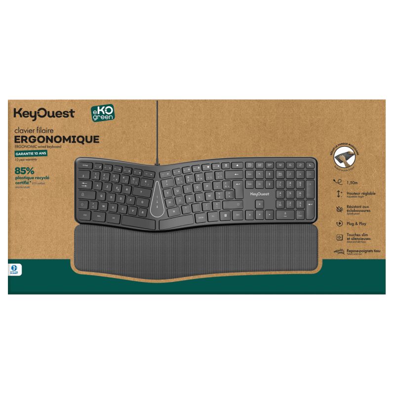 Tastiera ergonomica cablata riciclata eKOgreen - 1,50 m - Nero