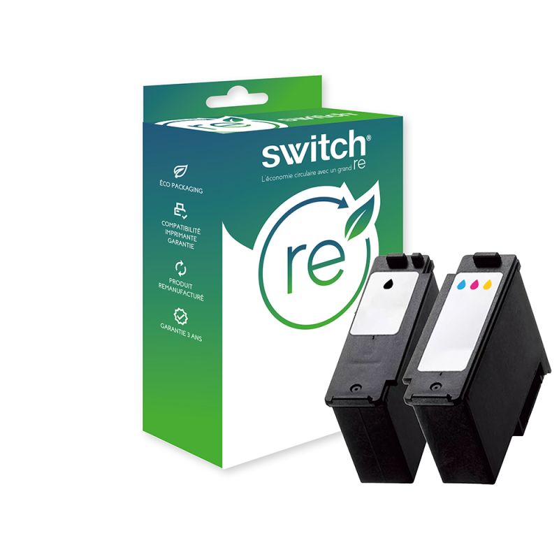 Canon C585XL/586XLV2 - SWITCH RE Pack x 2 cartouche encre 'ink level' équivalent à 6204C001, 6226C001 - Black + Tricolor