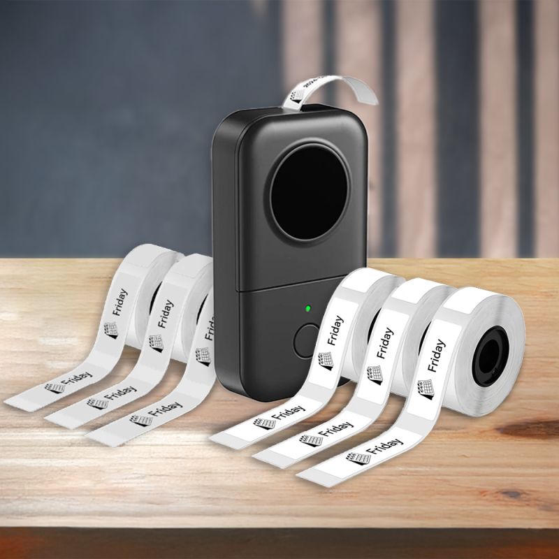 Bundle Phomemo D30 - (Mini étiqueteuse Noir + 3 Rlx Blanc + 3 Rlx Tranparent)