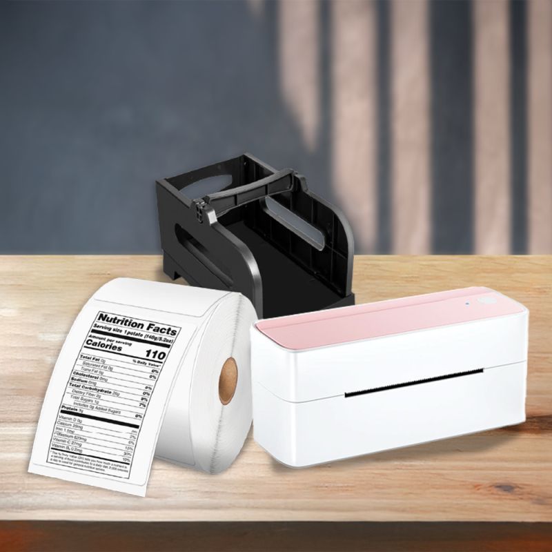 Phomemo PM241 Bundle - (Pinker Versanddrucker + Etikettenhalter + 475 Transportnotizen)