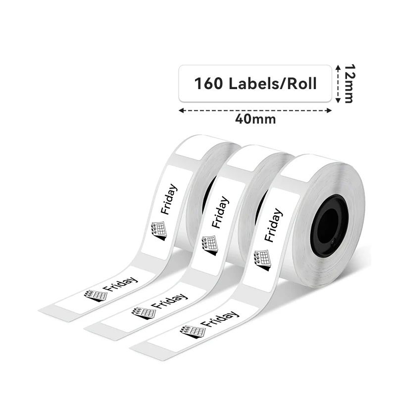 Phomemo - Pack x 3 Label Rolls 12x40mm x160 - Black on White