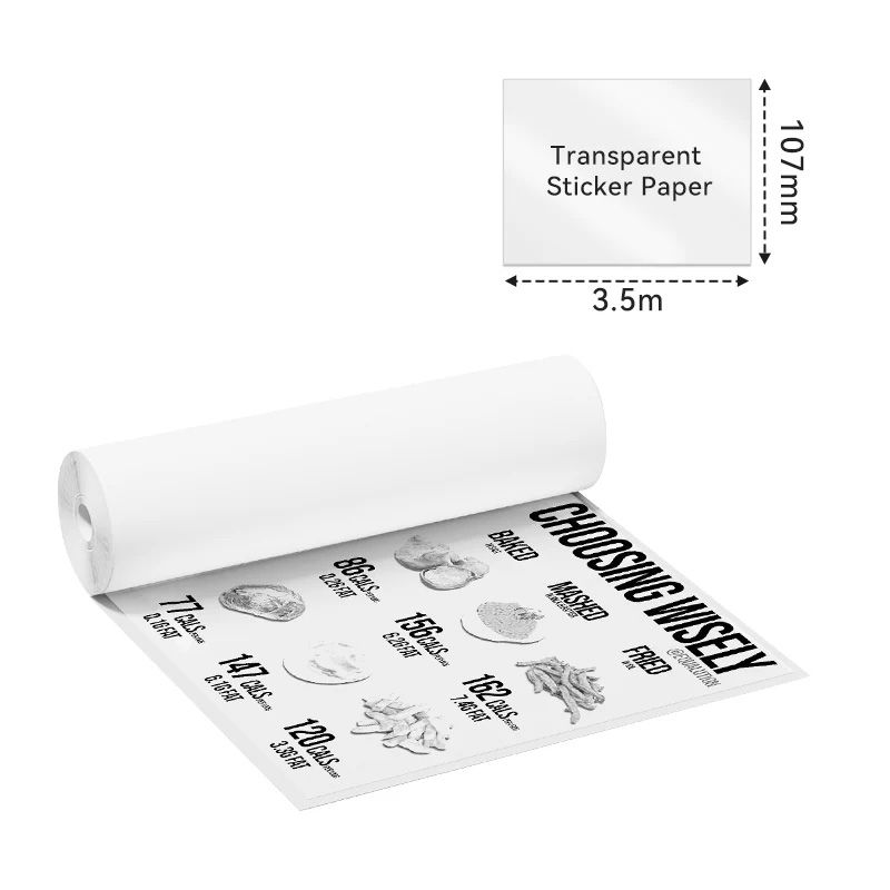 Phomemo - Pack x 3 Continuous Label Rolls 107mm x 3.5m - Black on Transparent