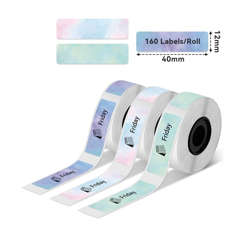 Phomemo - Pack x 3 rollos de etiqueta 12x40mm x160 - Negro sobre estrella multicolor