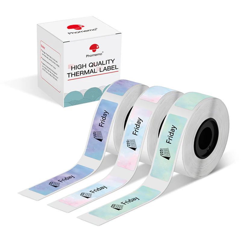 Phomemo – Packung x 3 Label-Rollen 12x40mm x160 – Schwarz auf Multicolor Star
