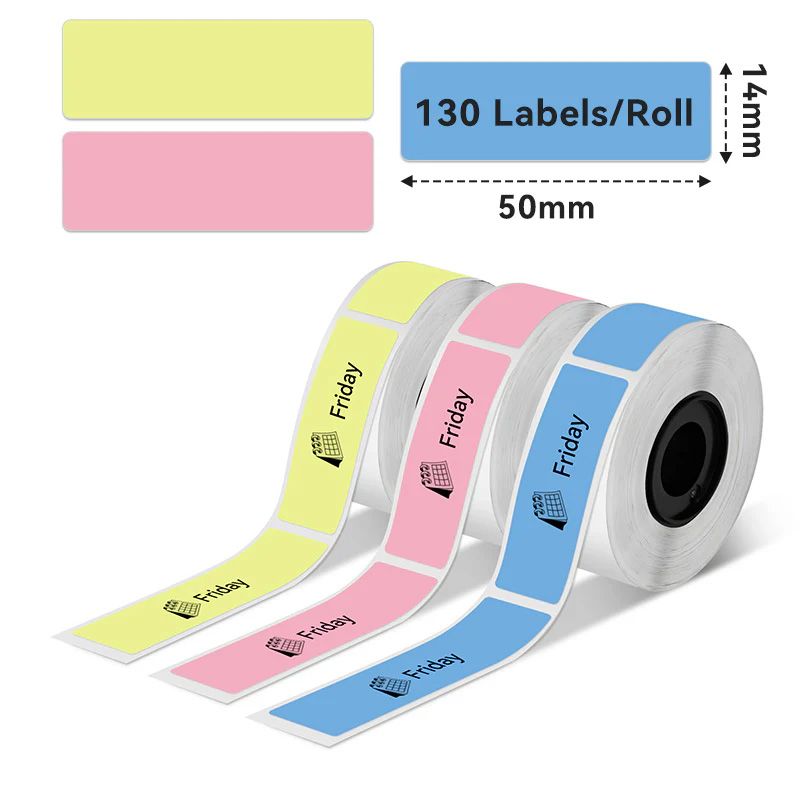 Phomemo - Pack x 3 Label Rolls 14x50mm x130 - Black on Multicolor