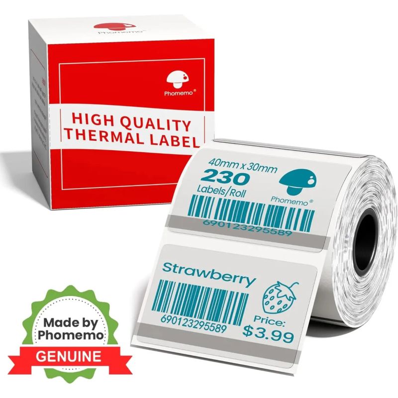 Phomemo - Label Roll 40x30mm x 230 - Green on Transparent