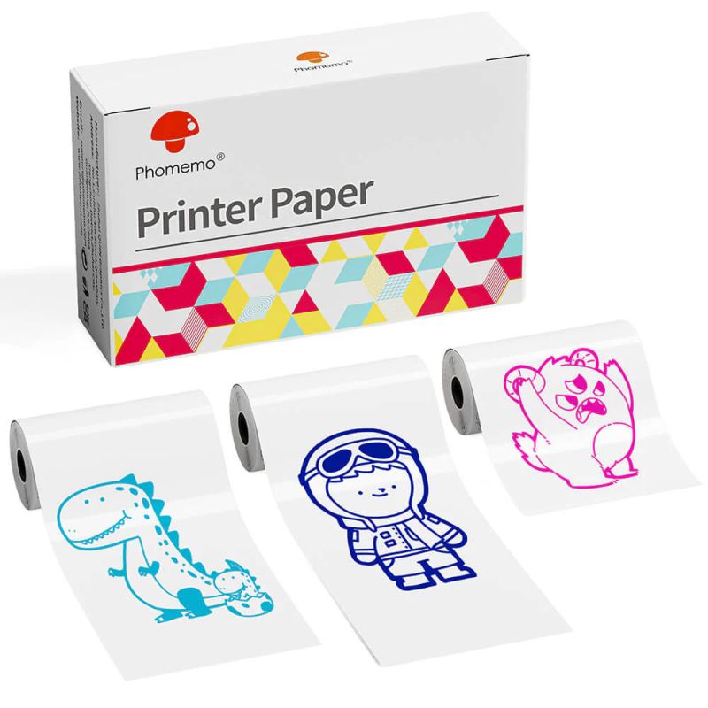 Phomemo - Pack x 3 Continuous Label Rolls 50mm x 3.5m - Pink/Green/Blue on Transparent