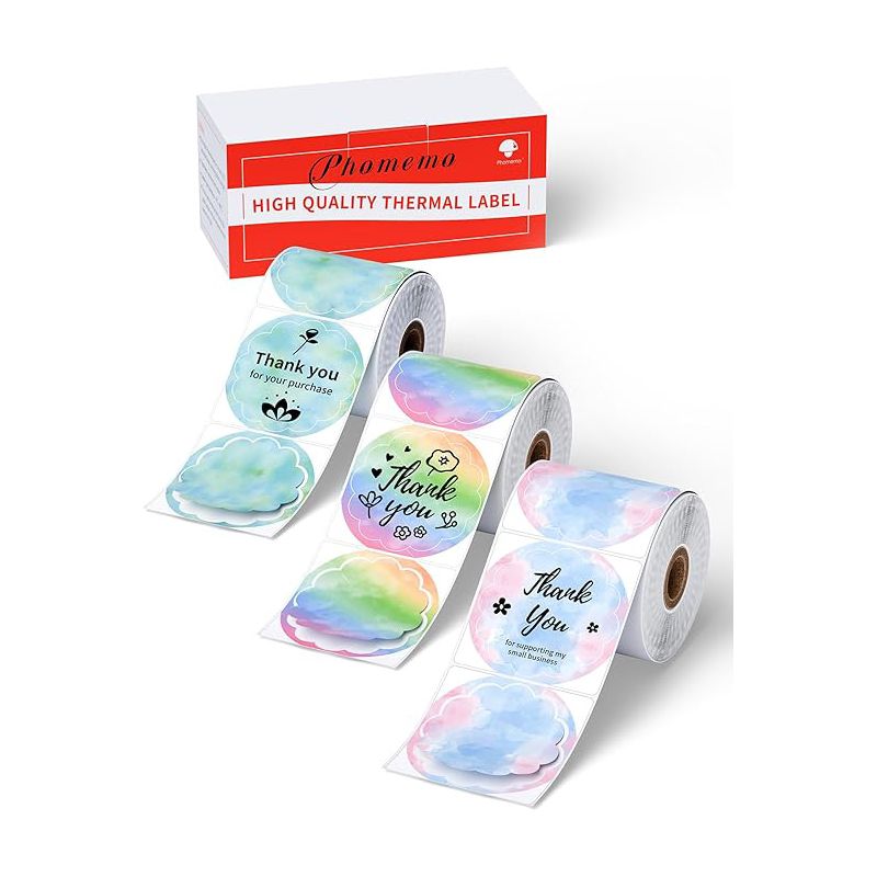 Phomemo - Confezione x3 Rotoli Etichette Petalo Rotondo diam. 50mm x 140 - Mix di colori