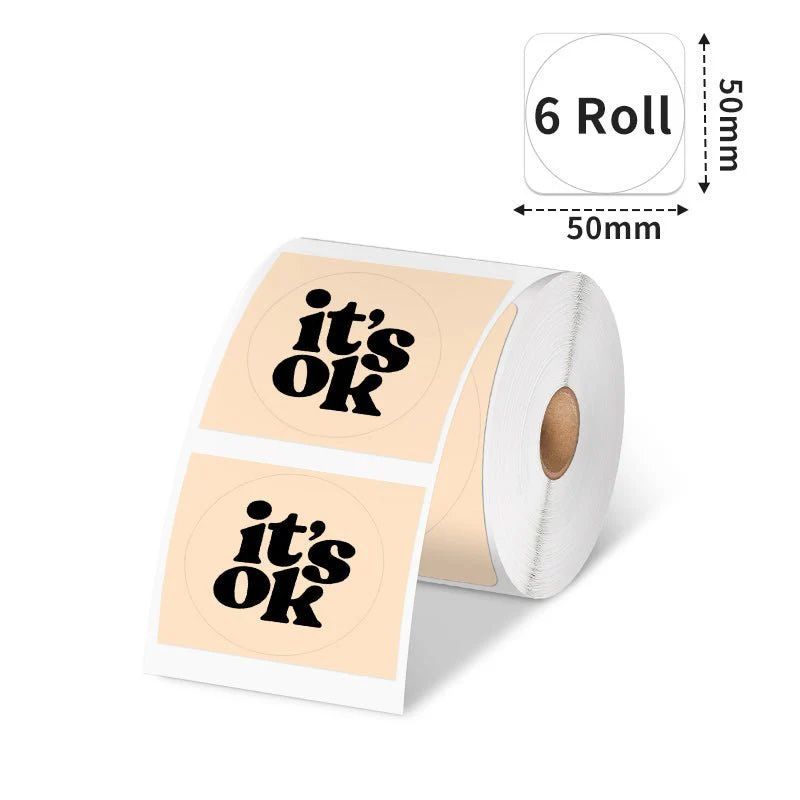 Phomemo - Packung x6 Rollen Etiketten Rund Ø 50mm x 140 - Blau, Rosa, Beige, Lila, Grün, Gelb