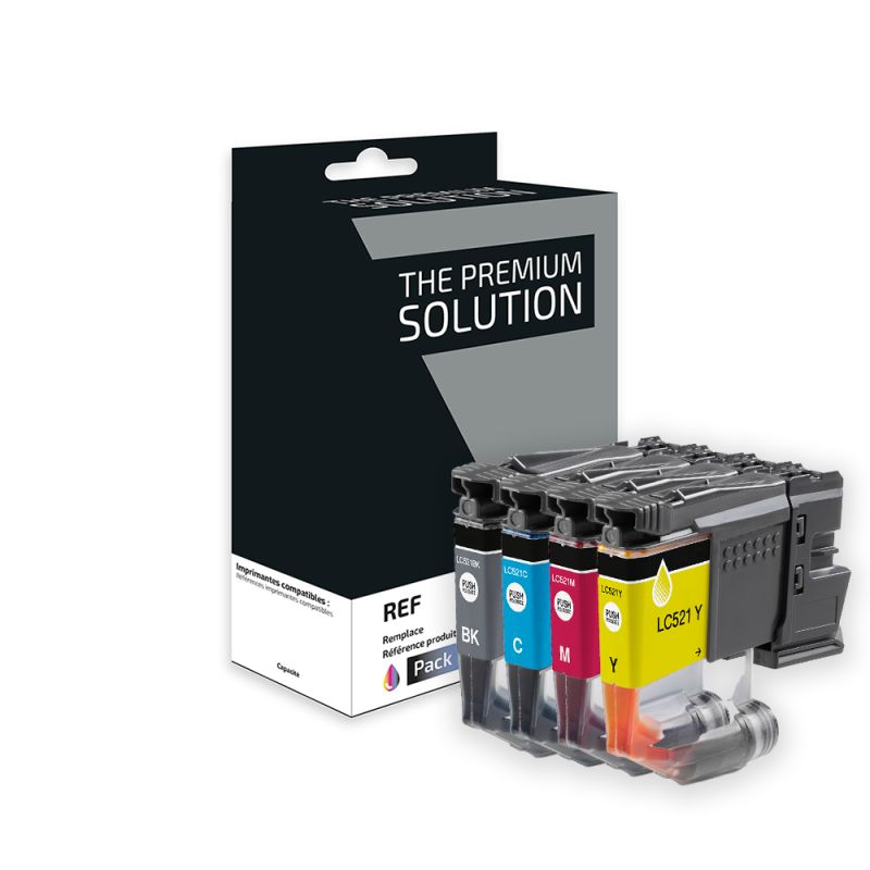 Brother 521 - Pack de 4 cartuchos de tinta equivalentes a LC521VAL - Negro Cian Magenta Amarillo
