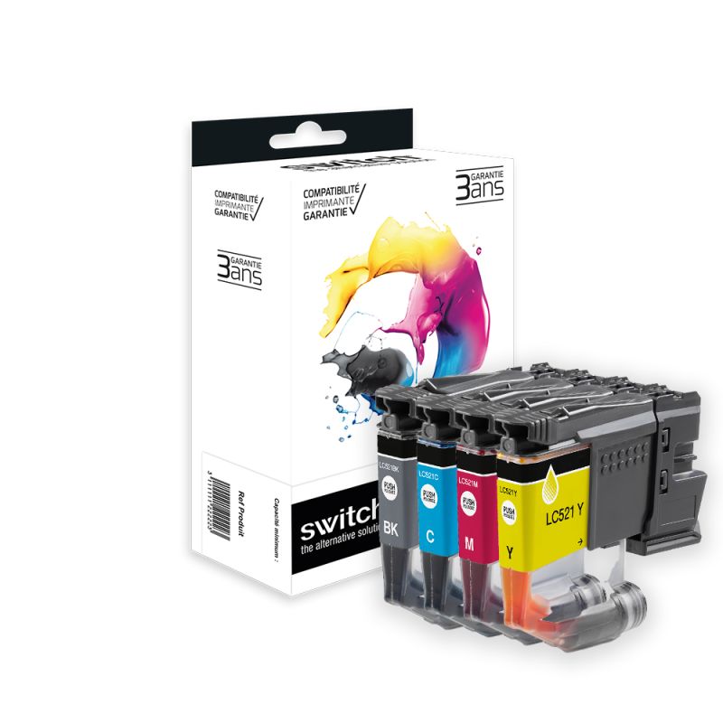 Brother 521 - SWITCH confezione da 4 cartucce a getto d'inchiostro equivalenti a LC521VAL - NCMG