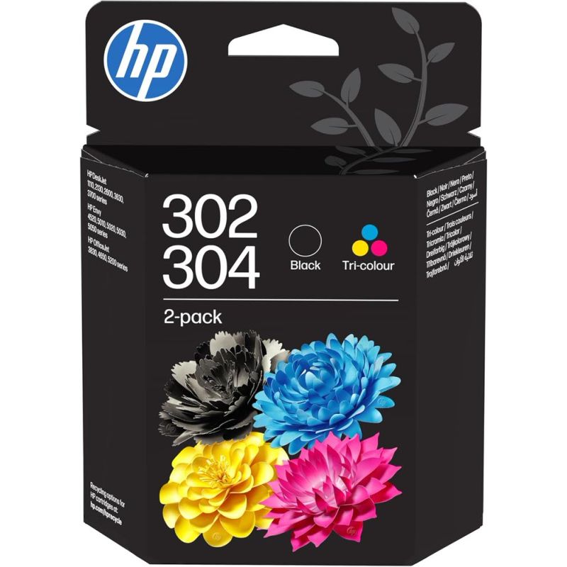 HP 302/304 – Pack x 2 Original B82L1AE Giclee – Schwarz + Trikolore